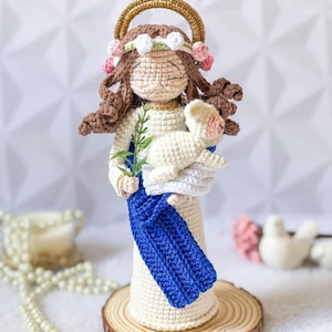 Handmade Crochet Virgin Mary and Baby Jesus Doll: Catholic Amigurumi Gift