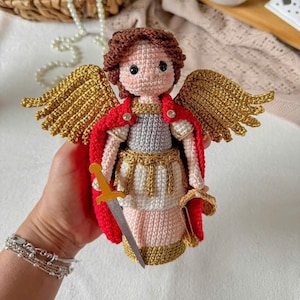 Crochet Archangel Michael Doll: Handmade Amigurumi Angel Warrior, Catholic Gift