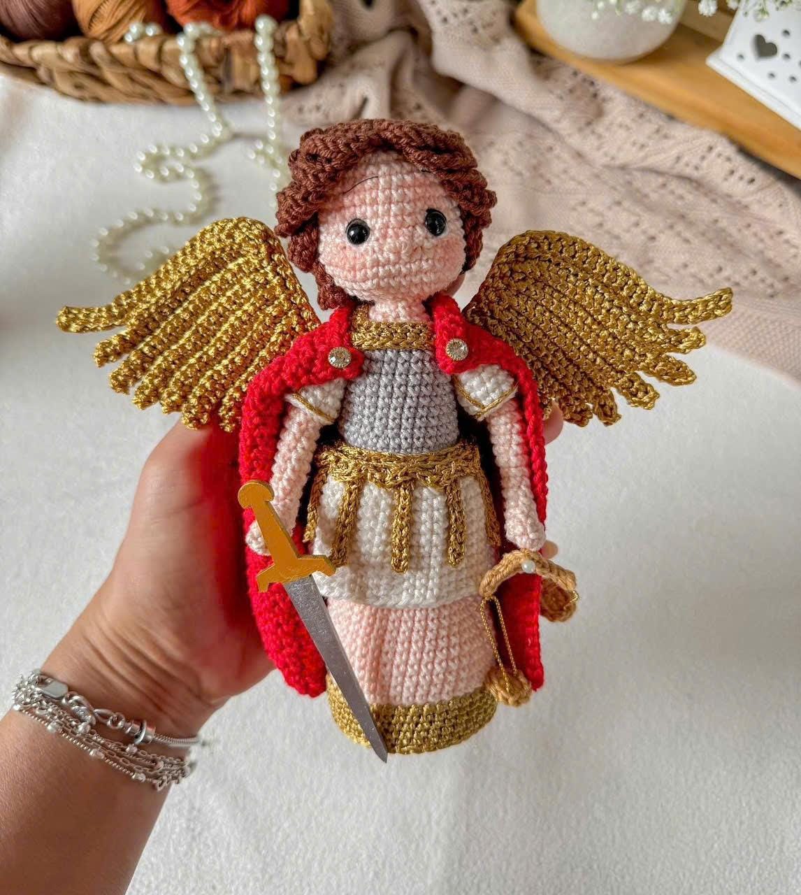 Set of 3 Archangel Michael Crochet Dolls | Handmade Amigurumi Angel Warrior | Catholic Religious Gift, Custom Boy Doll