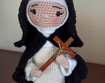 Crochet Nun Doll with Cross: Handmade Amigurumi Religious Gift