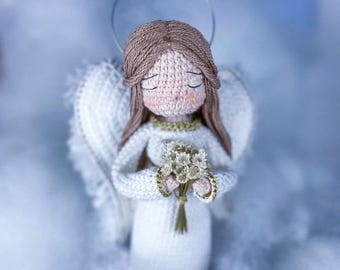 Crochet Angel Doll: Handmade Amigurumi Plush Toy with Flower Bouquet