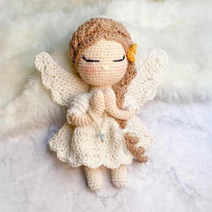 Crochet Angel Prayer Doll,Handmade Amigurumi Custom Angel Baptism Gift,Baby Girl Christen Keepsake,First Communion Plush Toy,Religious Decor