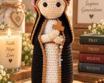Personlig virkad nunnodocka, handgjord katolsk amigurumi, anpassad religiös bönedocka, kristen minnessak, katolsk present till henne, nunnodocka