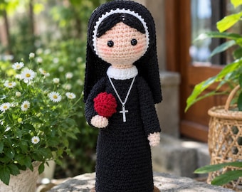 Virkad nunnodocka, personlig religiös gåva, handgjord amigurumi-systerdocka, katolsk gåva till henne, anpassad bönedocka, nunne-minnessakedekor