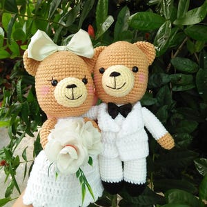 Handmade Crochet Wedding Teddy Bears, Amigurumi Bride and Groom, Personalized Wedding Gift, Custom Crochet Dolls, Wedding Anniversary Gift