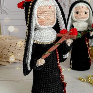 Handmade Crochet Nun Doll Cross and Rosary,Personalized Catholic Gift,Amigurumi Saint Plush,Religious Home Decor,Sacramental Keepsake Prayer