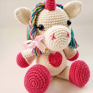 Handmade Crochet Unicorn Plush Toy with Heart | Personalized Amigurumi Unicorn Gift for Kids,Colorful Rainbow Yarn Stuffed Animal Doll Decor