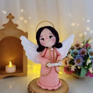 Custom Crochet Angel Doll with Personalized Name, Amigurumi Handmade Guardian Angel Plush Toy,Baptism Gift,Christian Nursery Decor Baby Girl