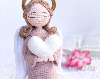 Handmade Crochet Angel Doll with Heart: Personalized Amigurumi Plush Toy