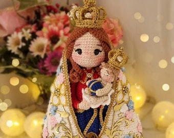 Handmade Crochet Virgin Mary and Baby Jesus Doll – Amigurumi Catholic Plush,Religious Mom Gift,Baptism Keepsake,Personalized Holy Family Toy
