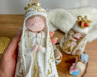 Handmade Crochet Virgin Mary Doll: Catholic Amigurumi Prayer Decor