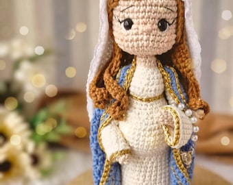 Handmade Crochet Virgin Mary Doll, Marian Figure, Catholic Gift