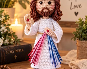 Personalized Crochet Jesus Doll, Divine Mercy Amigurumi, Handmade Christian Gift, Catholic Religious Decor, Custom Jesus Plush,Keepsake Gift