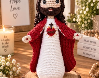 Personalized Crochet Jesus Doll, Sacred Heart Amigurumi, Handmade Catholic Gift, Custom Christian Doll, Religious Keepsake, Baptism Gift