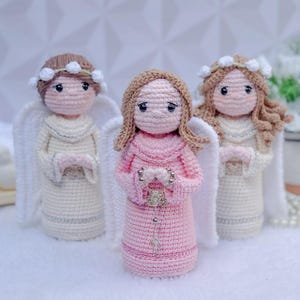 Handmade Pink Crochet Angel Doll Holding Rosary,Personal Amigurumi Catholic Gift Baptism,Communion,Memorial,Soft Prayer Angel Girl Room Deco