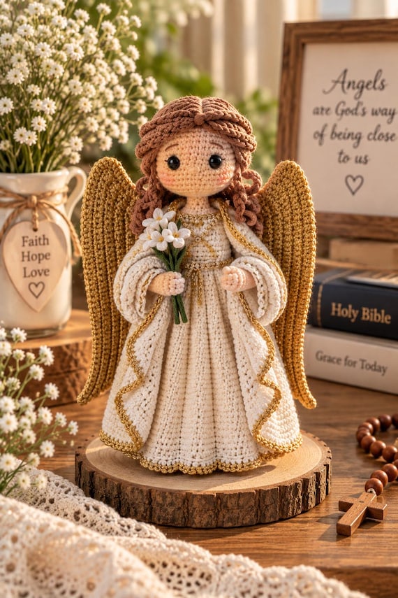 Personalized Crochet Angel Doll, Handmade Guardian Angel Amigurumi, Custom Christian Gift, Religious Keepsake, Baptism First Communion Gift
