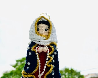 Handmade Virgin Mary Crochet Doll: Catholic Amigurumi with Rosary