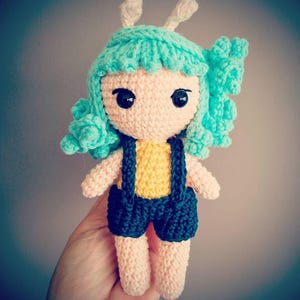 Handmade Crochet Doll with Blue Hair,Personalize Amigurumi Girl Doll,Soft Yarn Toy Gift for Kid,Customizable Cute Plush Toy Birthday,Nursery