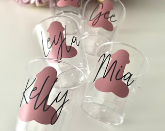 willy shot plastic glasses, hen do personalised shot glasses, hen party, willy hen do, willy glass, bride , hen do shot glasses, penis, hen