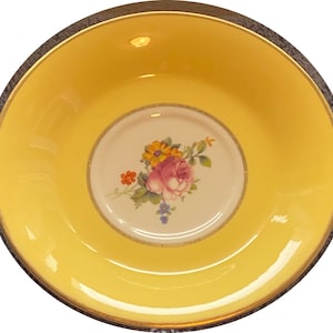 Furgy - Mini Wall Plate - Old Ivory - Syracuse China - Made in America - Bright Yellow, Pink Rose and Flowers