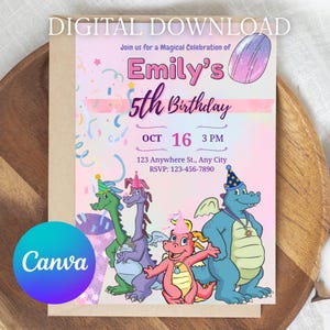 Dragon Tales Geburtstagseinladung zur Party Digitaler Download Kindergeburtstagseinladung Drachen-Geburtstagsparty