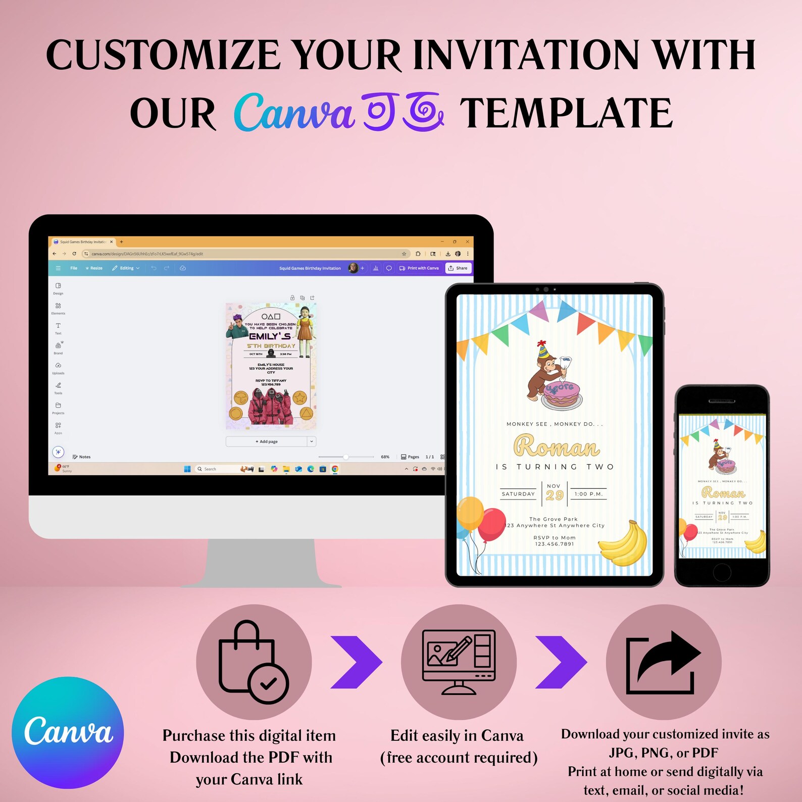George Michael Invitation Curious George Birthday Invitation, Editable Monkey Party (digital ...