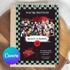 Demon Slayer Birthday Party Invitation Boy Birthday Kids Party Digital Download Editable Canva Template Anime Party