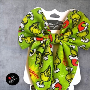 Mr. Grouch Hair Bow, You’re a mean one Hair Bow Christmas Hair Bow, Grinch Cotton Fabric, Holiday Hair Accessory for Girls