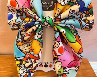 Mario Hair Bow with Friends and Gamer Wands, Inspired Hair Clips and Wands, Colorful Video Game Character Accessories for Girls and Women