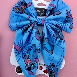 Stitch inspired Fabric Headband or Hair Bow | Sailor Bow or Tied Bow | Optional Heart Add On for the Headband | Handmade | New Fabric Stitch