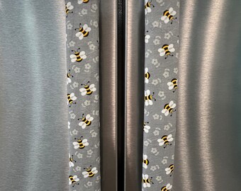 Bee Refrigerator Door Handle Covers Set of 2, yellow and grey