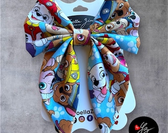 Handmade hair bow, paw patrol inspired bow, licensed fabric bow, girls hair bow, toddler hair bow, kids hair accessory, wands and pigtails