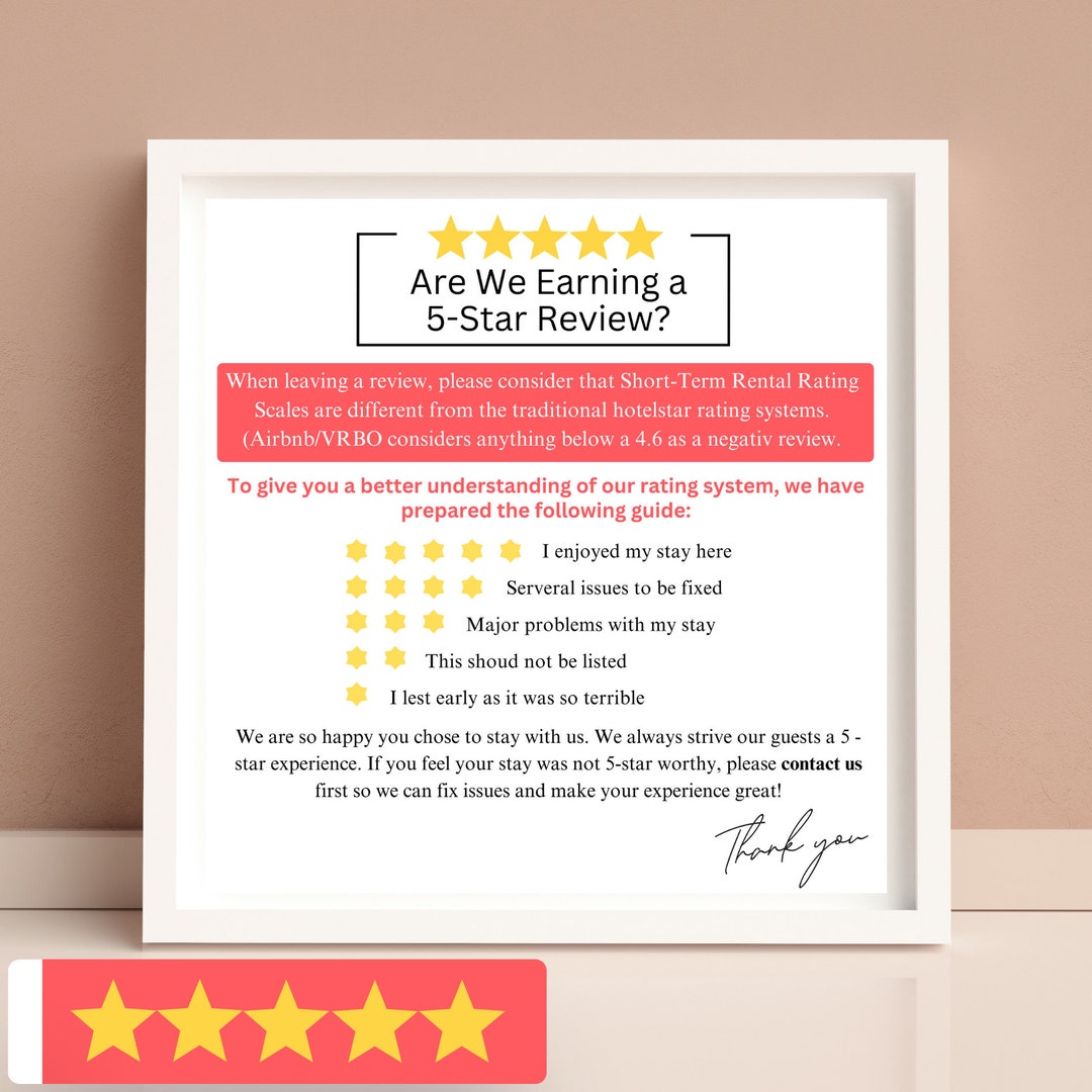 Airbnb Host Review Template 5 Star Review Sign for Short Term Etsy Airbnb Host Review Template 5 Star Review Sign for Short Term Etsy