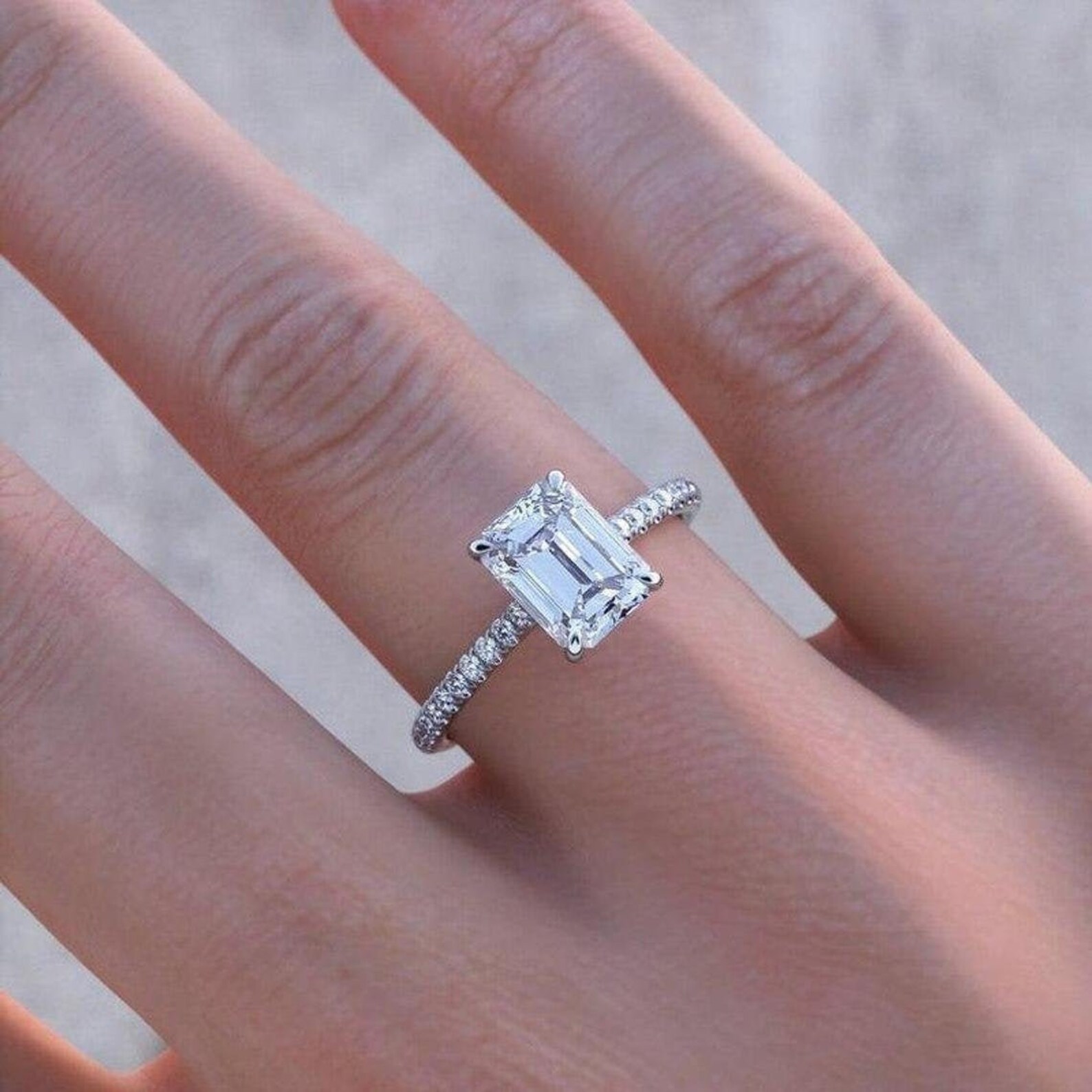 2CT Emerald Cut Cubic Zirconia Engagement Ring Lab Created Etsy