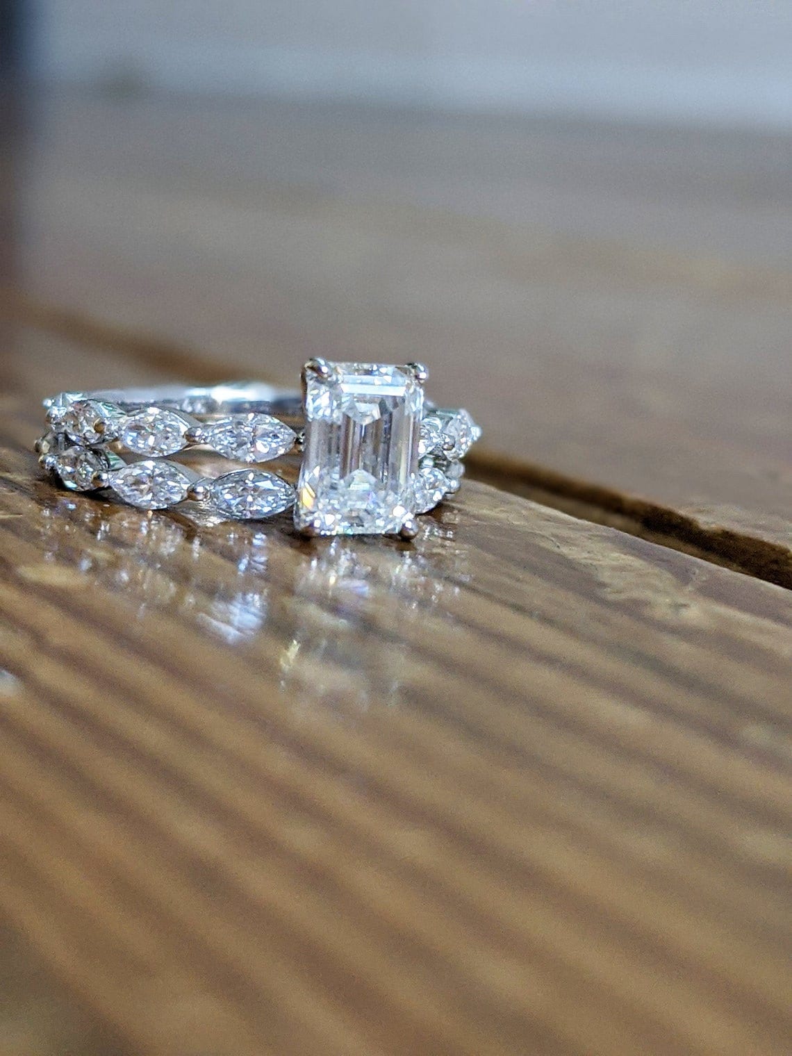 Emerald Cut Cubic Zirconia Diamond Engagement Ring 6 Side Etsy