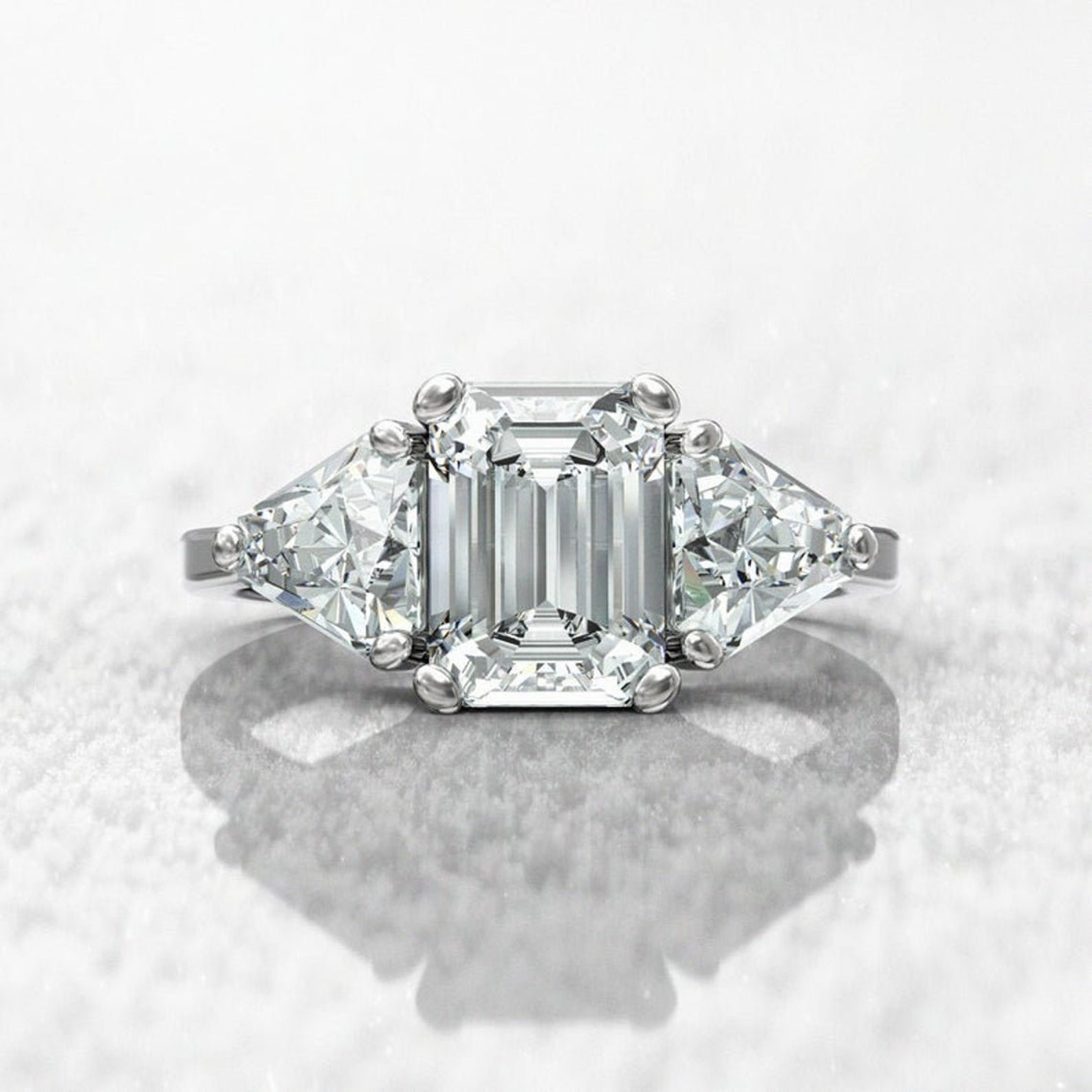 Emerald Cut Cubic Zirconia Diamond Engagement Ring Triangle Etsy