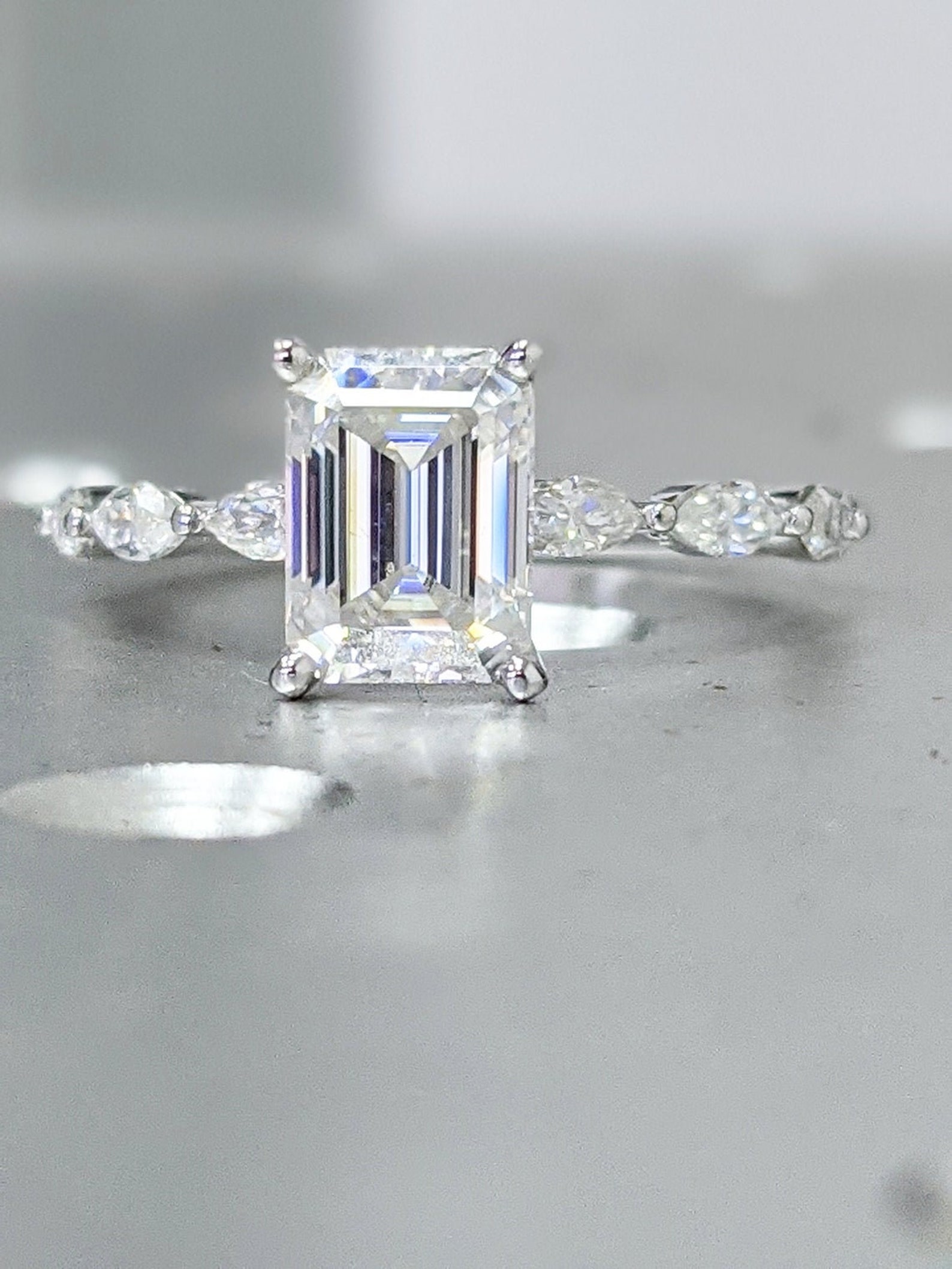2 CT Emerald Cut Moissanite Diamond Engagement Ring 6 Side | Etsy
