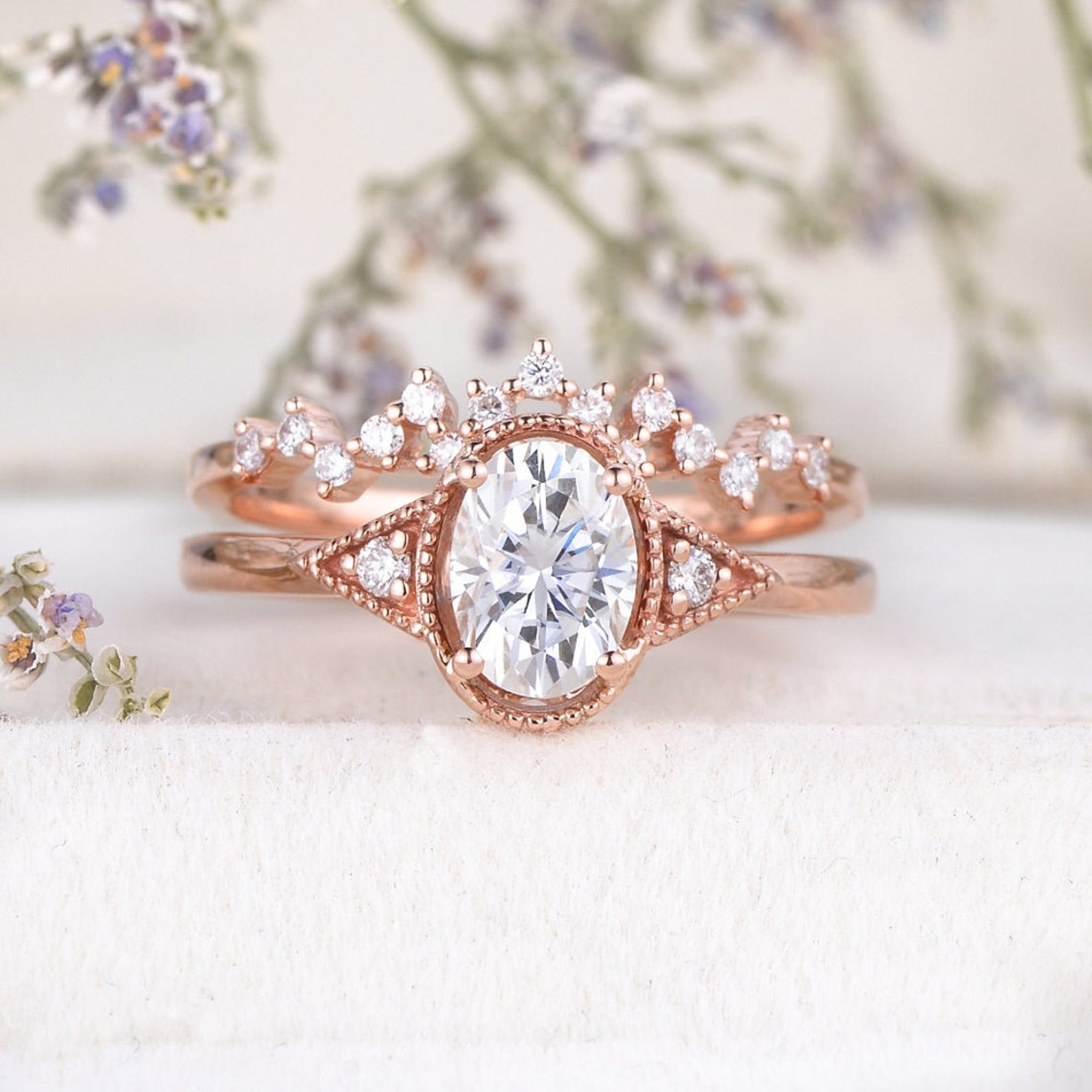 2 CT Oval Cut Lab Diamond Wedding Couple Ring Cubic Zirconia Etsy