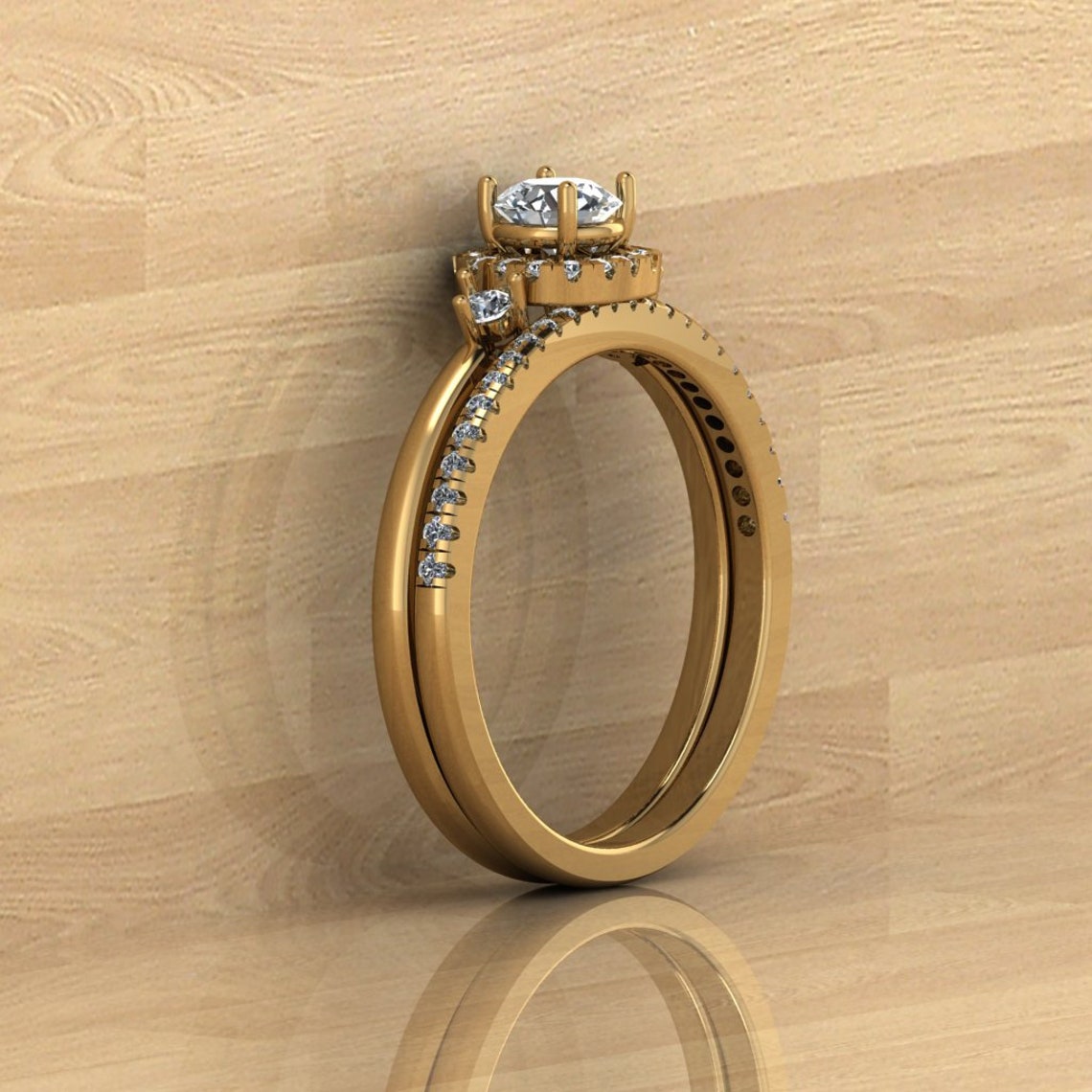 Runder weißer Zirkonium Halo Diamant Verlobungsring für | Etsy