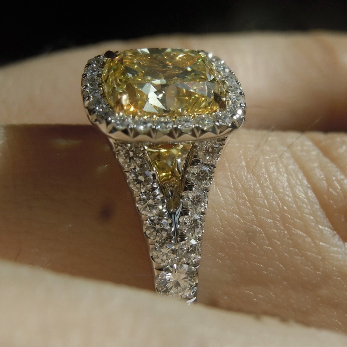 3CT Cushion Cut Engagement Ring Yellow Lab Created Diamond Etsy