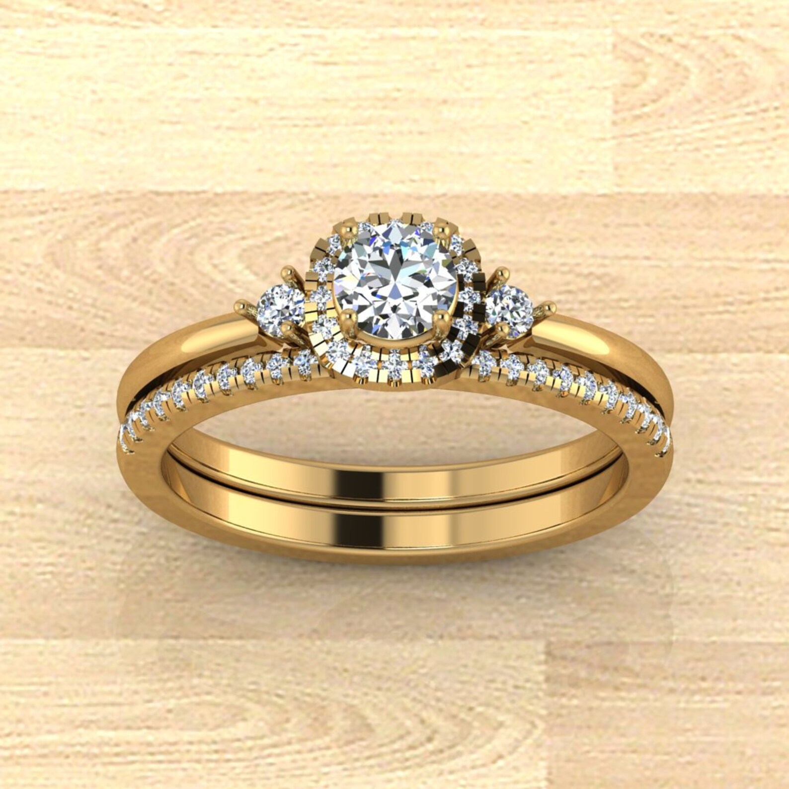 Runder weißer Zirkonium Halo Diamant Verlobungsring für | Etsy