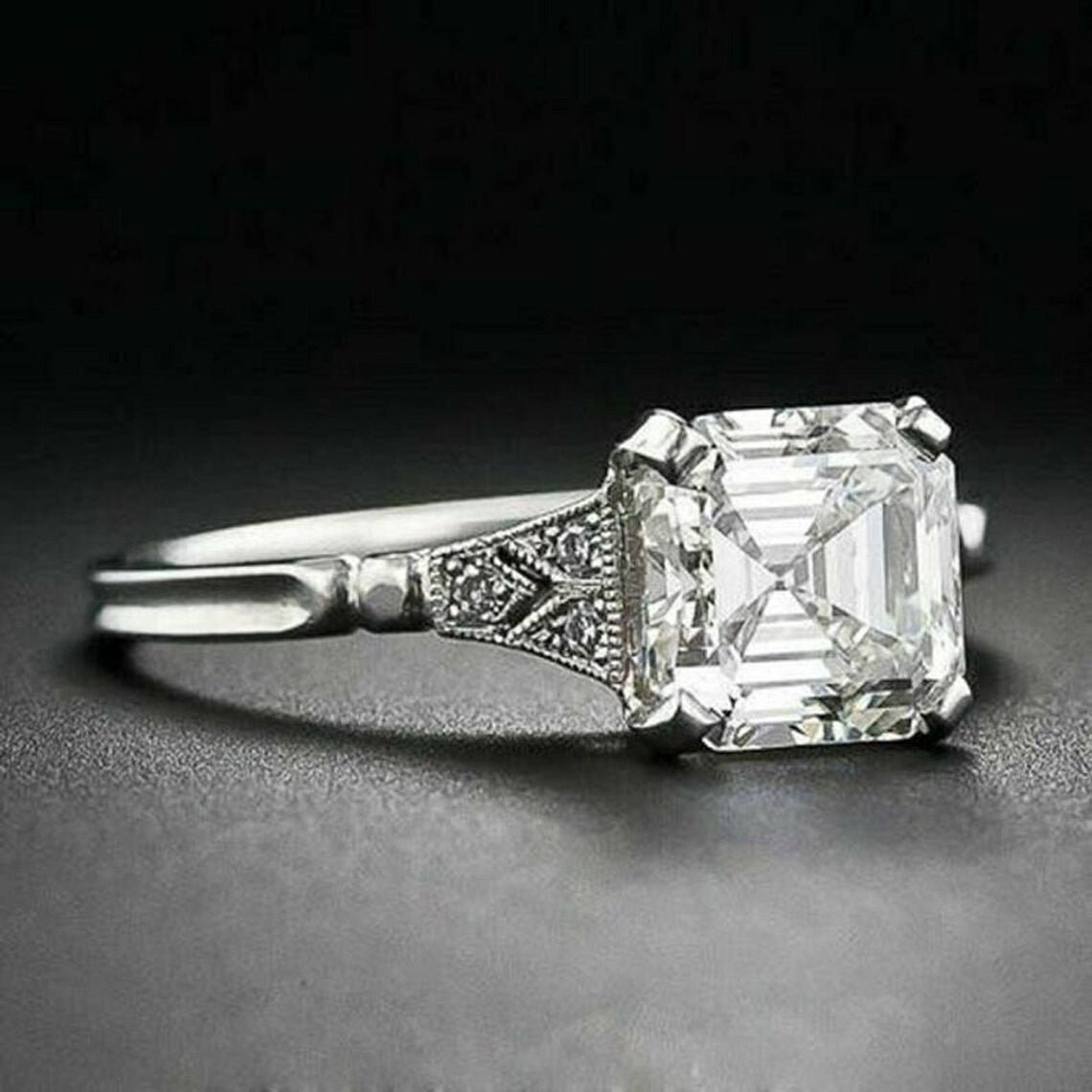 Asscher Cut Cubic Zirconia Diamond Engagement Ring 5 Stone Etsy