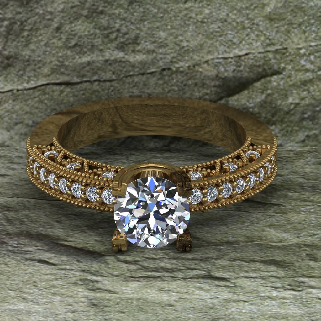 Runder weißer Zirkon solitär Diamant Verlobungsring für | Etsy