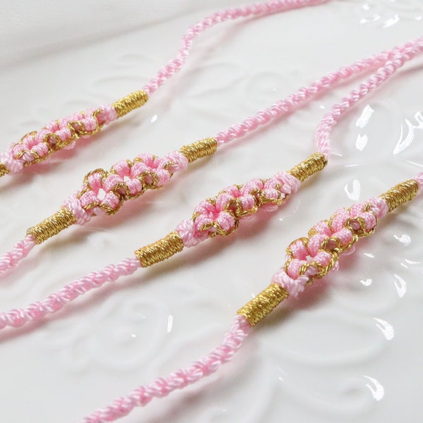 Peach blossom bracelet, braided bracelet with flowers, string bracelet for girls, women, plush pink bracelet, sunshine bracelet