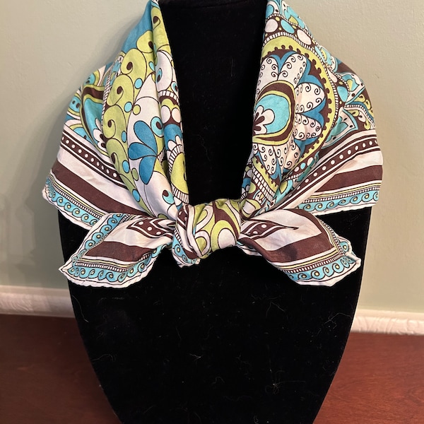 Vera Bradley Vintage/Retired Scarf 26" Silk - blue, green, brown