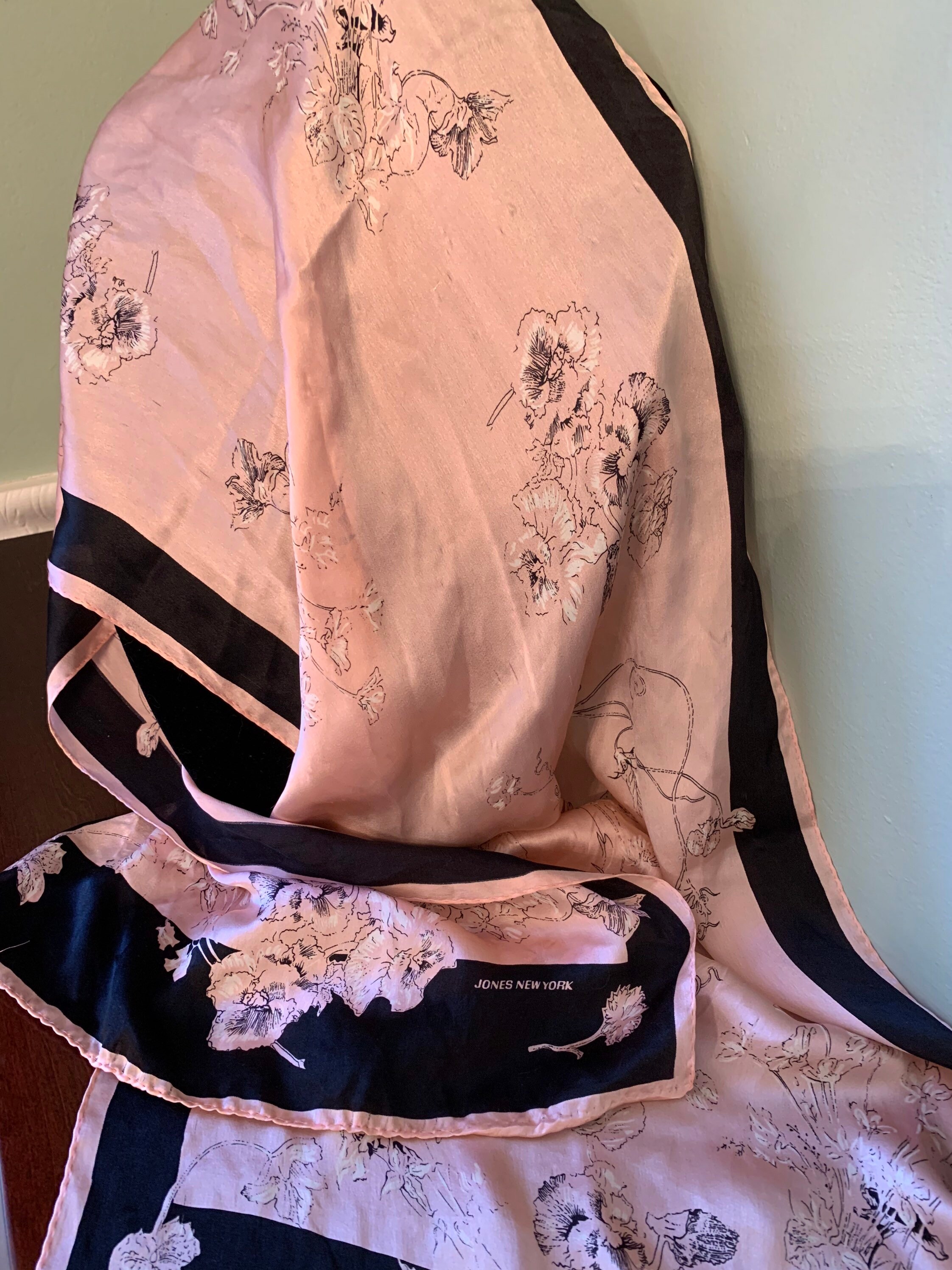 Silk Scarf Jones NY Oblong Vintage 90s Flower Etchings Etsy