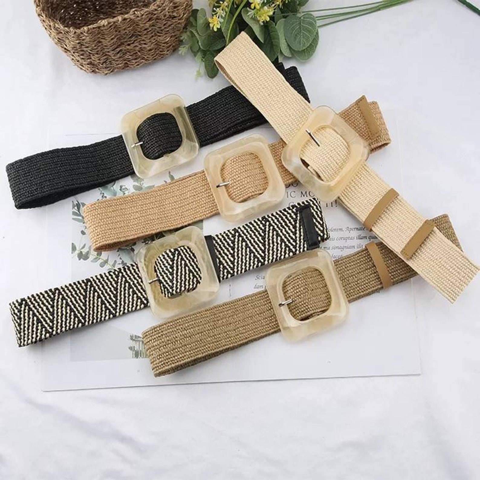 Straw woven belt resin buckle Straw belt summer belt | Etsy