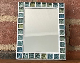 Decorative mosaic small mirror, HANDMADE, glitter glass mosaic tiles, blue green gold tiles, wall decor, small gift