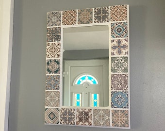 Mosaic tiled mirror, MOROCCAN tiles, Multi Coloured, HANDMADE, stone tiles, wall decor, BOHO, wall art, unique statement mirror
