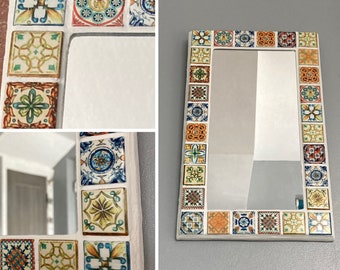 MOROCCAN MOSAIC mirror, vintage pattern, HANDMADE, bright multi coloured wall decor, unique